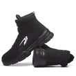 Load image into Gallery viewer, Black high top Commando shoe resting heel on tipped over shoe 800 x 800
