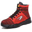 Load image into Gallery viewer, Crimson and black high top Commando shoe 640 x 640
